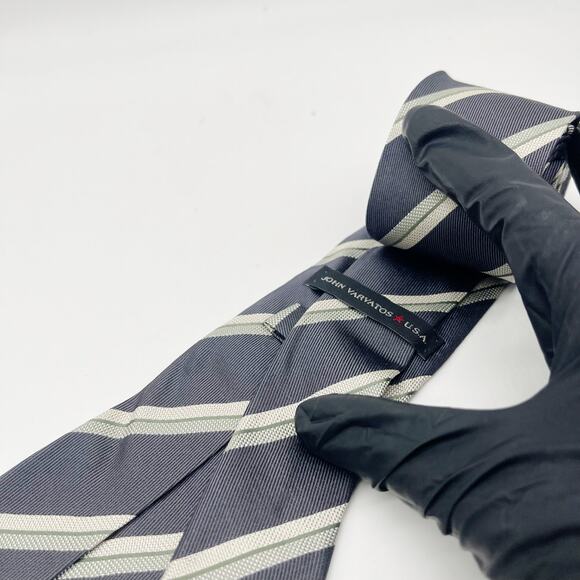 John Varvartos Star Luxe Men Blue Striped 100% Silk Necktie Made in USA - Picture 4 of 7